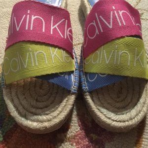 NEW Calvin Klein Tasha Espadrille Sandals - Size 8 - Pink Yellow Blue White
